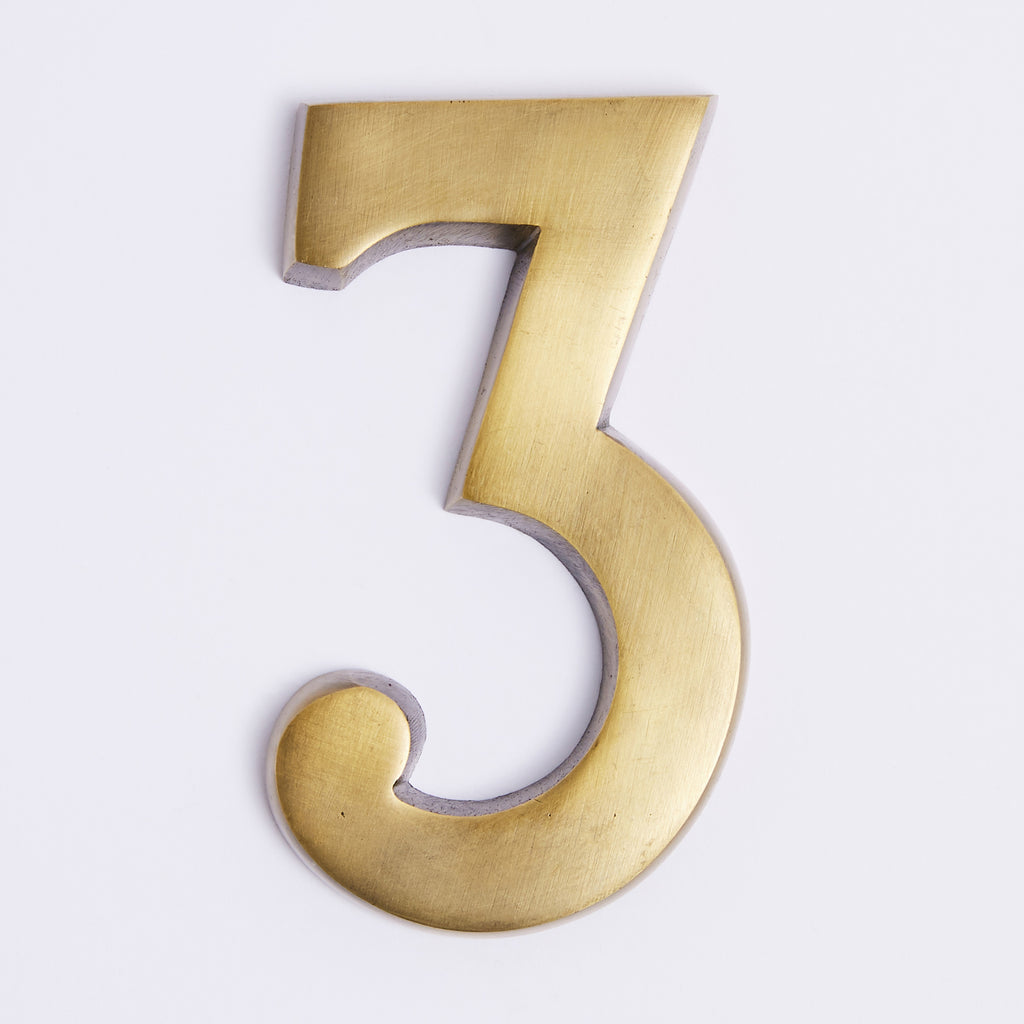 Small House Numbers - Acid Washed Brass:Small House Number 3:Hepburn Hardware