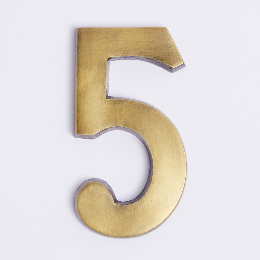 Small House Numbers - Acid Washed Brass:Small House Number 5:Hepburn Hardware