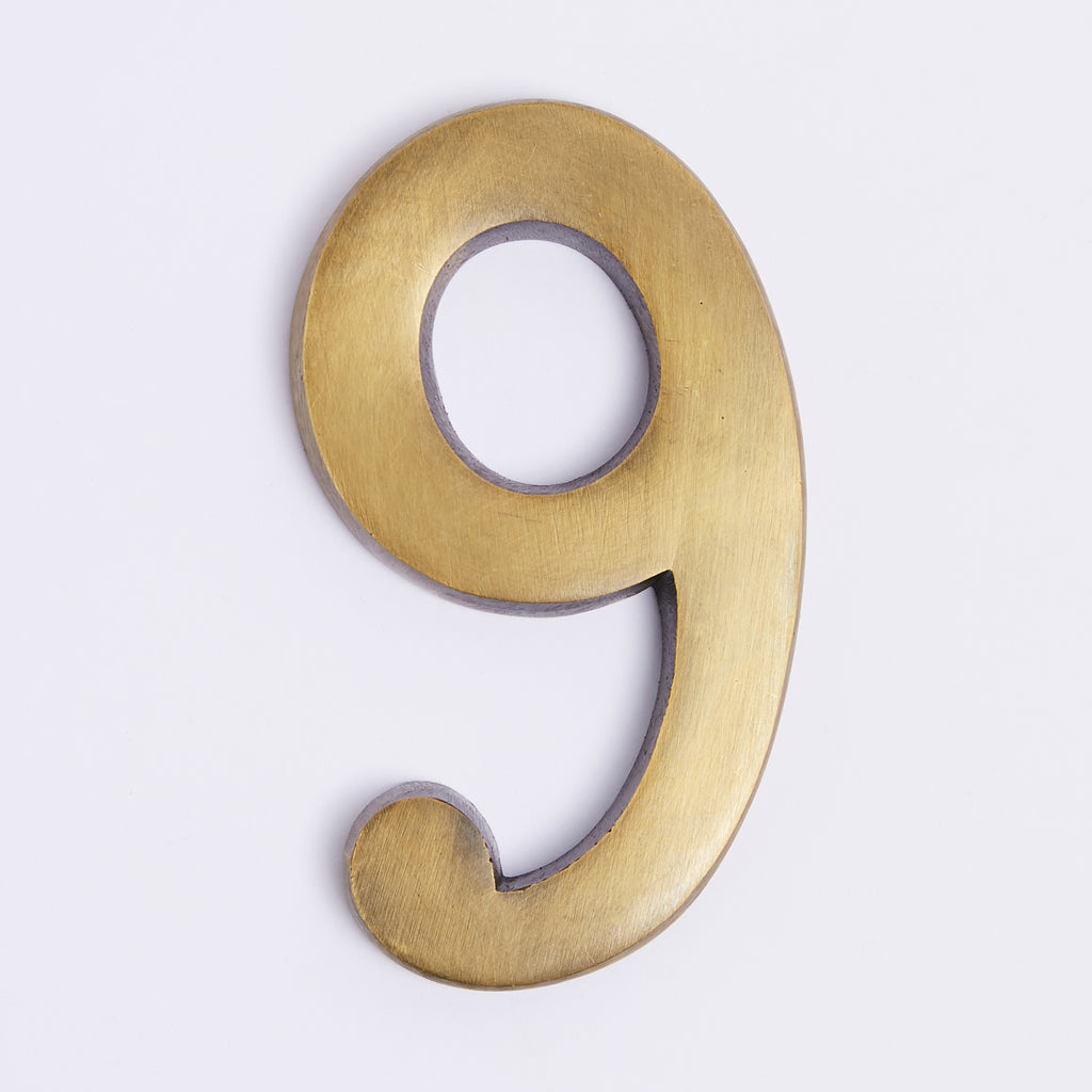 Small House Numbers - Acid Washed Brass:Small House Number 9:Hepburn Hardware